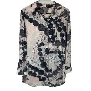 Chicos Womens Blouse Pink Black White Button Down Collared Size 1 (medium)